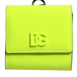 Yellow Green Bifold DG Logo Neck Strap Cardholder Wallet