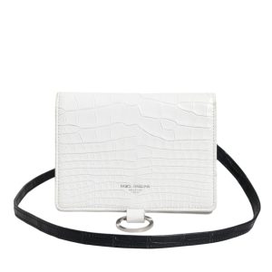 White Blue Leather Bifold Crossbody Sling Wallet