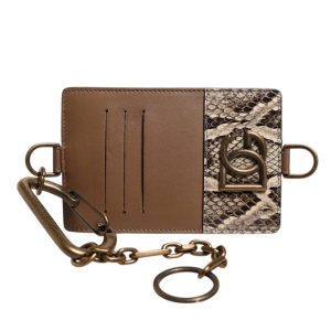 Brown Exotic Leather Card Holder DG Logo Plaque Wallet