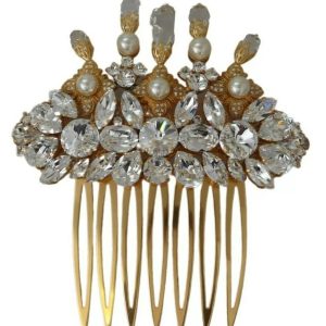 Gold Brass Clear Crystal Hair Stick Accessory Comb