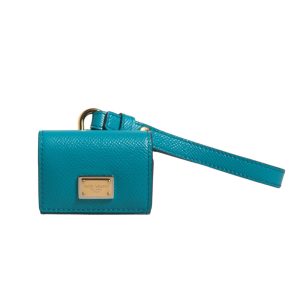 Green Logo Plaque Leather Gold Metal Strap Airpods Case