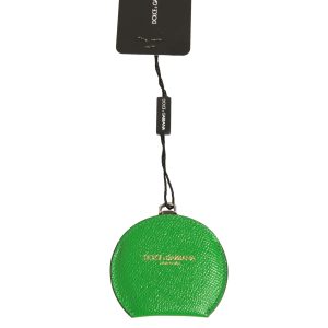 Green Calfskin Leather Round Logo Hand Mirror Holder