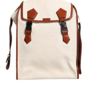 Beige Brown Canvas Leather EDGE Travel Men Back Pack Bag