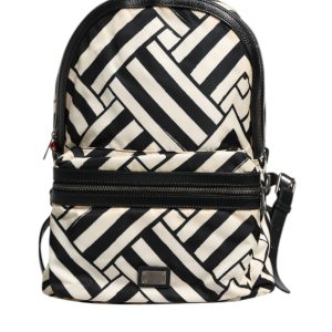 Black White Nylon Leather Travel Back Pack Bag