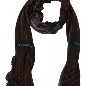 Black Red Viscose Foulard Branded Scarf