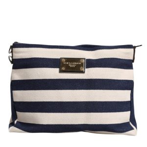 Blue White Stripes Logo Plaque Tote Bag