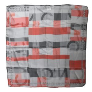 Gray Red Silk Square Neck Wrap Scarf