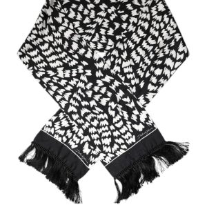 Black White Patterned Fringes Shawl Scarf