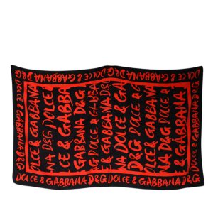 Black Red Logo Print Cotton Beach Towel