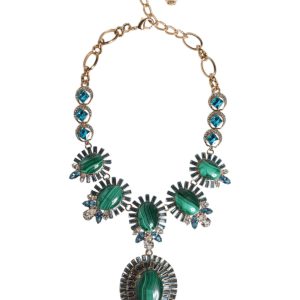 Gold Brass Pietre Oval Crystal Embellished Necklace