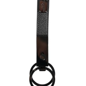 Brown Leather DG Plaque Double Keyring Holder Keychain