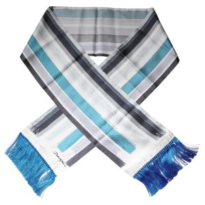 Multicolor Stripes Silk Fringes Neck Foulard Scarf