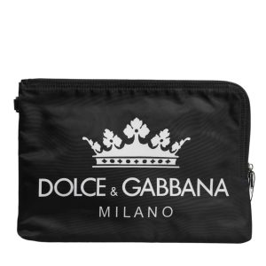 Black DG Milano Print Nylon Pouch Clutch Bag