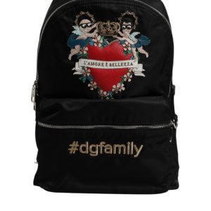 Black Nylon #DGFAMILY Embellished Backpack VULCANO Bag
