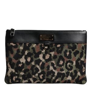 Multicolor Leopard Jacquard Print Logo Plaque Pouch Bag