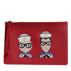 Red #DGFamily Embellished Leather Clutch Bag