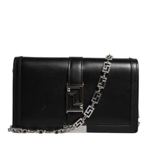 Black Calfskin Leather Chain Strap Shoulder Crossbody Bag