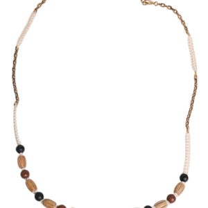 Black Gold Wooden Beaded Logo Pendant Necklace