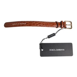 Brown Textured Leather Gold Metal Buckle Armband