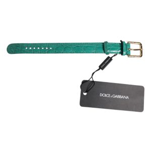 Green Exotic Leather Gold Tone Metal Buckle Armband