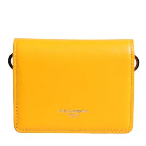 Yellow Leather Bifold Card Holder Crossbody Bag