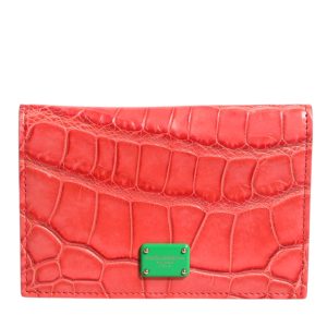 Red Exotic Leather Logo Plaque Card Holder Wallet