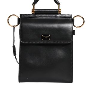Black Calfskin Leather Logo Plaque Mini Bag