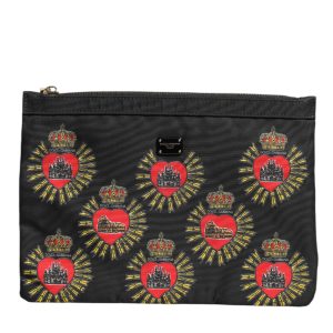 Black Red Nylon Sacred Heart Clutch Pouch Bag
