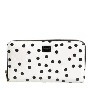 White Black Striped Leather Zip Around Continental Wallet