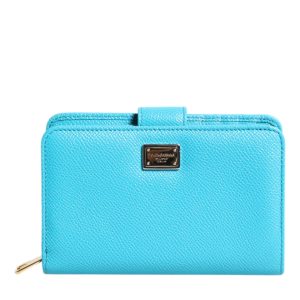 Light Blue Leather Bifold Continental Clutch Wallet