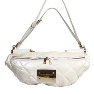 White Quilted Logo Plaque Belt Waist Fanny Pack Bag