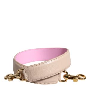 Pink Beige Leather Handle Bag Shoulder Strap
