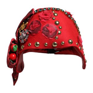 Red Crystal Gold Roses Brooch Embellished Hat