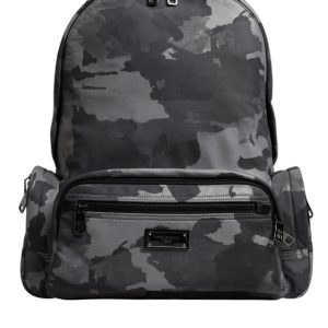 Gray Cotton Camouflage Logo Plaque Backpack Bag