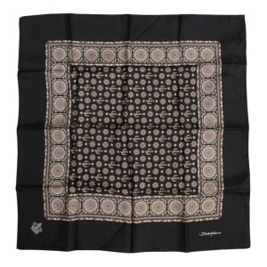 Black Brown Patterned Square Foulard Scarf