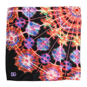 Black Multicolor Print Square Foulard Scarf