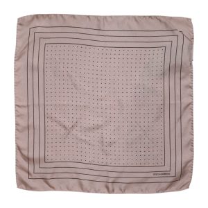 Beige Dotted Silk Square Men Foulard Scarf