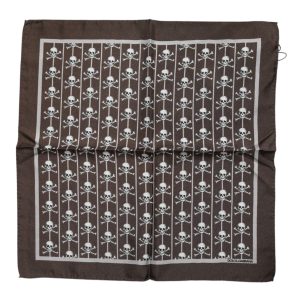 Brown Skull Silk Square Men Foulard Scarf