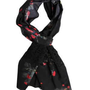 Black Floral Print Neck Warmer Wrap Scarf