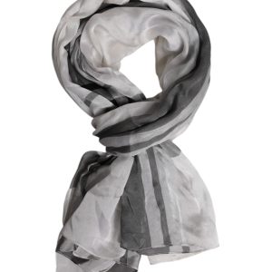 White Black Silk Warmer Wrap Foulard Scarf