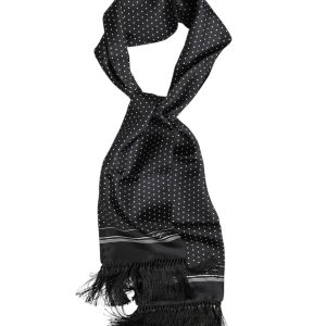 Black White Polka Dot Fringes Foulard Scarf