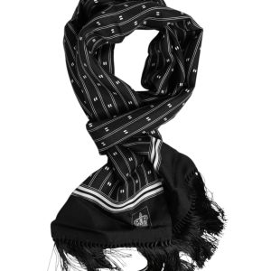 Black Silk Printed Fringes Men Foulard Scarf