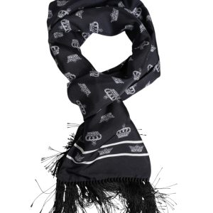 Black Silk Crown Fringes Men Foulard Scarf
