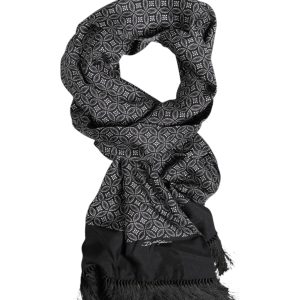 Black Patterned Fringes Men Foulard Scarf