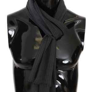 Gray 100% Wool Striped Pattern Wrap Scarf