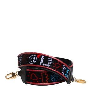 Black Cotton Printed Women Bag Accessory Shoulder Strap