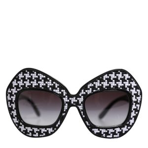 Black White PIED DE POULE Print Oversized Shades Sunglasses