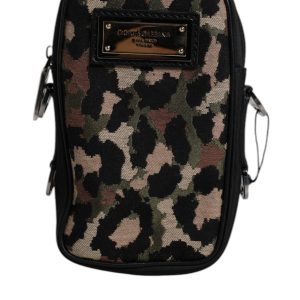Multicolor Leopard Jacquard Logo Plaque Neck Strap Bag