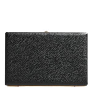 Black Leather Gold Frame Clutch Evening Party Purse Bag