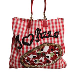 Red I Love Pizza Rhinestone Embellished Tote Bag